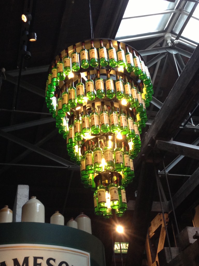 Chandelier made from Jameson bottles